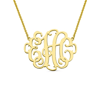 Stylish Three Initials Monogram Necklace 18K Gold Plated