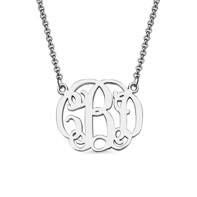 Customized Small Celebrity Monogram Necklace In Sterling Silver