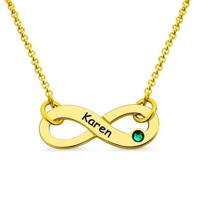 Customized Infinity Symbol Birthstone Name Necklace In Gold