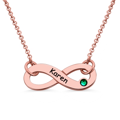 Customized Infinity Birthstone Name Necklace In Rose Gold