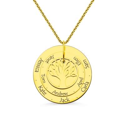 Disc Family Tree Necklace for Mother 18K Gold Plated Silver