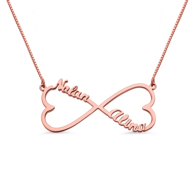 Personalized Heart Infinity 2 Names Necklace Rose Gold Plated