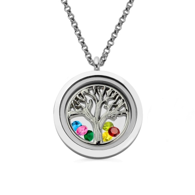 Stainless Steel Family Tree Necklace Floating Locket for Mothers