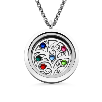 Family Tree Birthstone Necklace Stainless Steel Family Tree With Birthstones Floating Locket