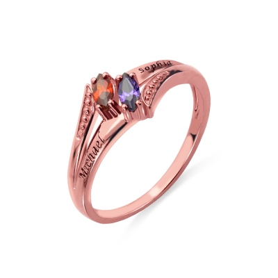 Engraved Double Birthstones Ring In Rose Gold