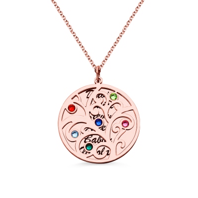 18K Rose Gold Plated Family Tree Birthstone Name Necklace