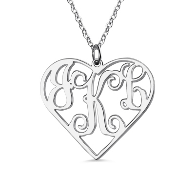 Women's Heart Monogram Necklace Sterling Silver 925
