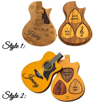 Personalized Wood Guitar Picks with Case
