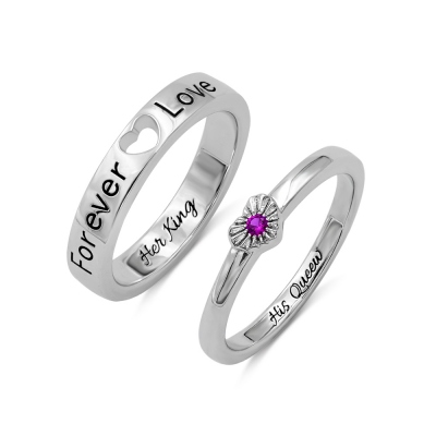 Personalisierte Herz BirthstEiner Paar Ringe Geschenk für Liebhaber