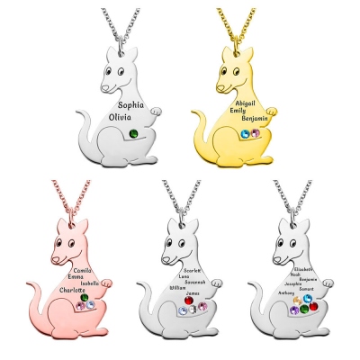 Personalized Kangaroo Family Birthstone Necklace