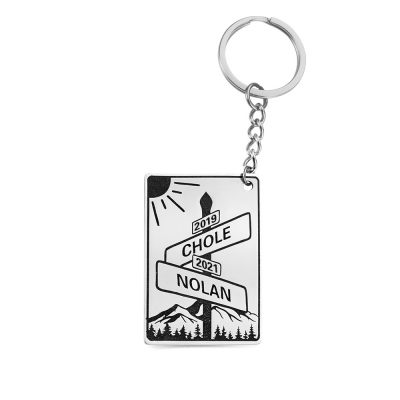 Customized Street Sign Keychain in Sterling Silver