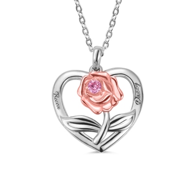 Customized Rose Heart Necklace in Sterling Silver