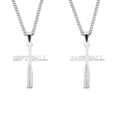 Customized Softball or Baseball Cross  Necklace in Sterling Silver