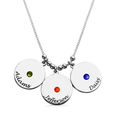 Personalized Disc Mothers Day Charm Necklace Engraved Names