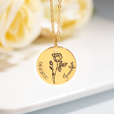 Customized Birth Month Flower Necklace in Sterling Silver