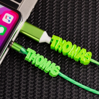 Personalized 3D Printed Name Glowing Magnetic Micro USB Lightning Type C Charging Cable
