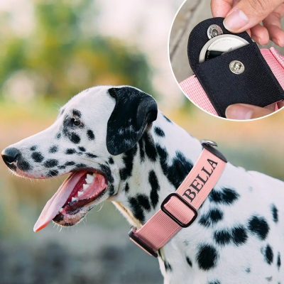 Collier pour chien personnalisé compatible avec Apple AirTag, collier pour chien en nylon avec poche AirTag, collier tactique premium pour chien, cadeau pour les propriétaires de chiens