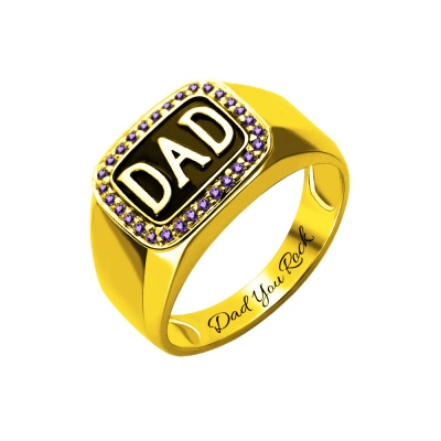 Customizable Men's Birthstone DAD Ring Gold Plated Silver