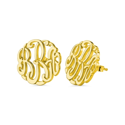 Personalized Hand-painted Monogram Stud Earrings In Gold