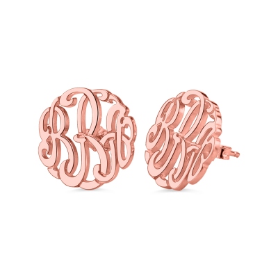 Personalized Hand-painted Monogram Stud Earrings In Rose Gold