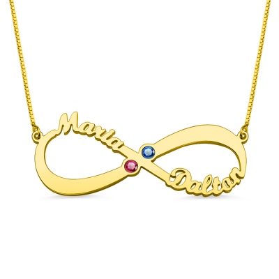 Gold Double Name & Birthstone Infinity Necklace