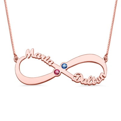 Customized Infinity 2 Names Birthstones Necklace In Rose Gold