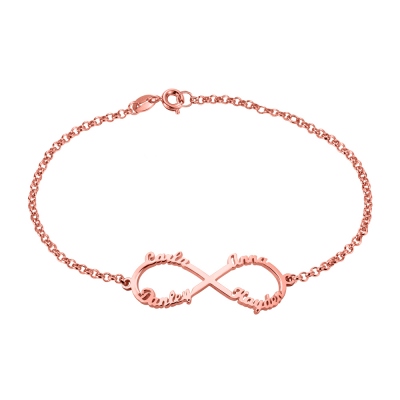 Personalized Infinity Four Names Family Bracelet In Rose Gold