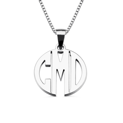 Customized XS Block Monogram Necklace In Sterling Silver