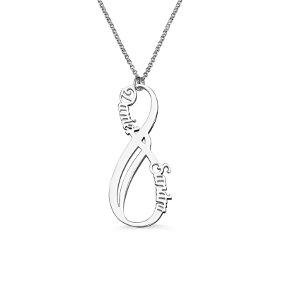Customized Vertical Infinity Names Necklace In Sterling Silver