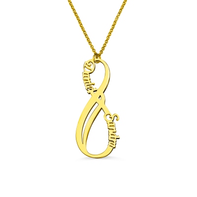 Customized Vertical Infinity 2 Names Necklace In Gold Plated Silver