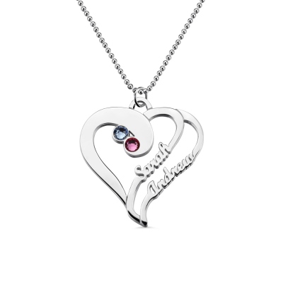Two Heart Forever One Name Necklace with Birthstone