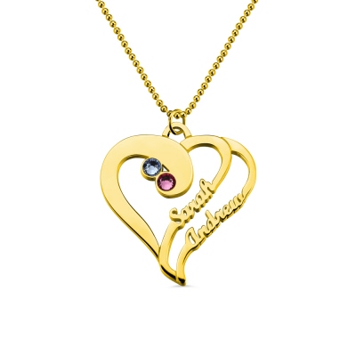 Two Heart Forever Name Necklace with Birthstone In Gold