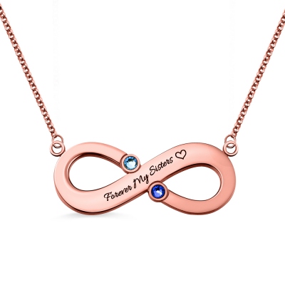 Customized Engraved Infinity Two Birthstones Necklace In Rose Gold