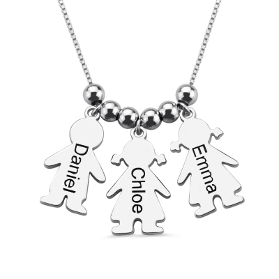 Engraved Name Kids Charms Mother's Family Necklace Sterling Silver