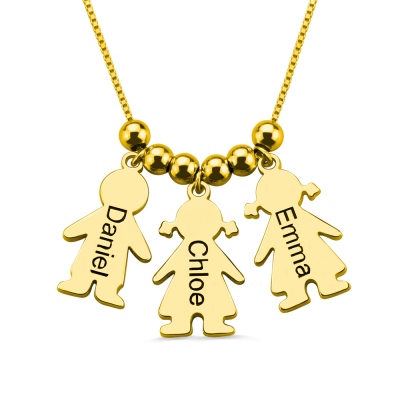 Engraved Family Necklace Name Kids Charms Mother's Necklace Gold Plated Silver