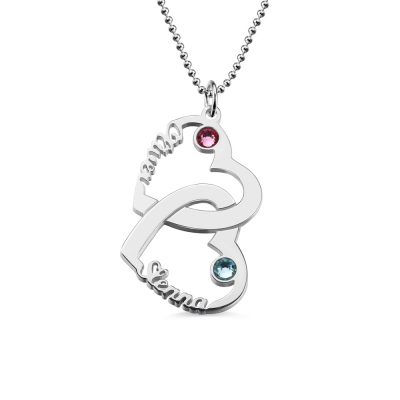 Personalized Linked Hearts Gifts Name Necklace In Silver