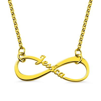 Customized Single Name Infinity Necklace In Gold Plated Silver