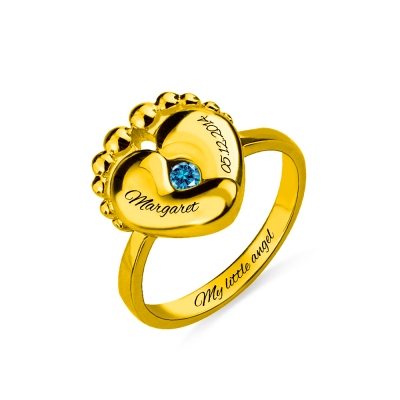 Mother's Birthstone Baby Feet Ring Gold Plated Silver
