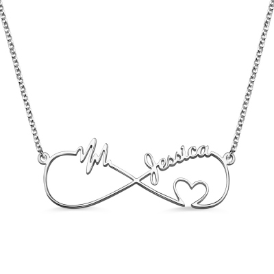 Infinity Heartbeat Necklace with Names Sterling Silver