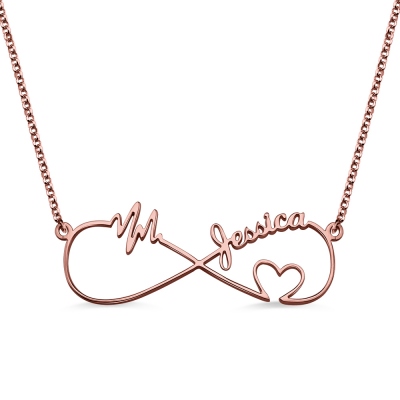 Infinity Heartbeat Name Necklace In Rose Gold