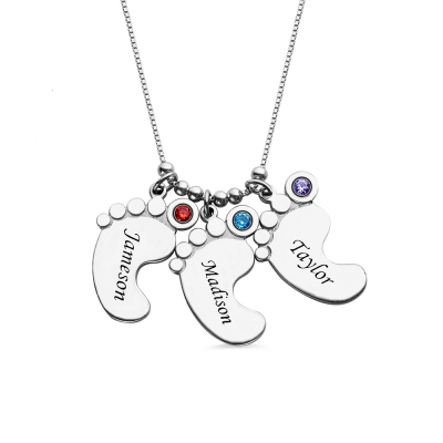 Personalized Mother's Name Necklace with Baby Feet Charm