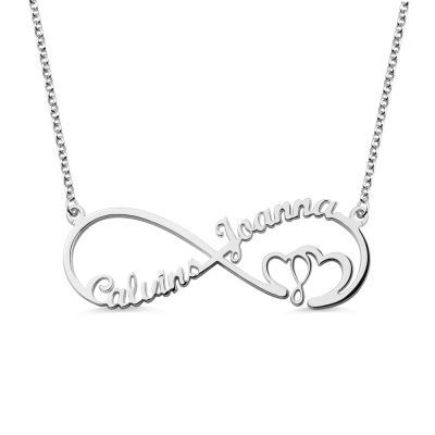 Customized Infinity Heart In Heart 2 Names Necklace In Sterling Silver