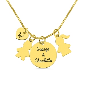 Personalized Kids Pendant Name Necklace for Mother in Gold
