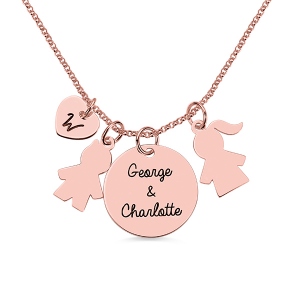 Personalized Kids Pendant Name Necklace for Mother in Rose Gold