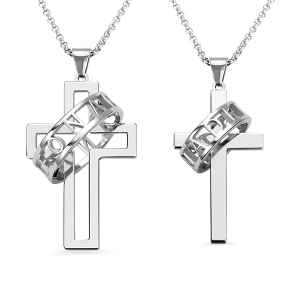 Personligt par symbol för tro kors halsband med halo ring