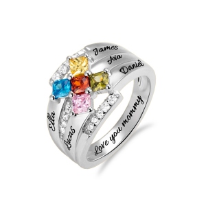 Personalized Square Birthstones Named Silver Ring