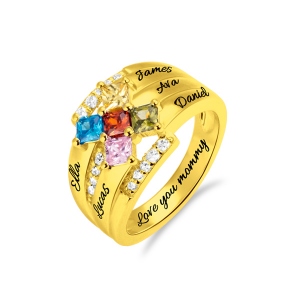 Personalized Square Birthstone Name Ring in Gold