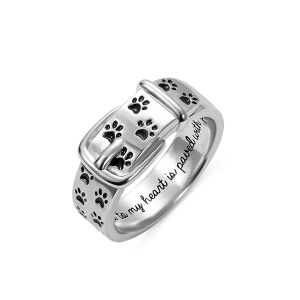 Engraved Pet Collar Ring with Silver Footprint
