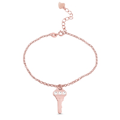 Bracelet Clé-1 Prénom ou 1 Pierre de Naissance-Plaqué Or Rose