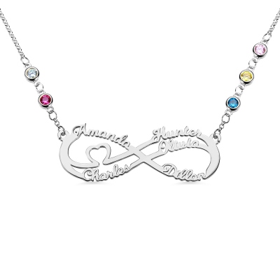 Customized 5 Names Infinity Necklace with Birthstone
